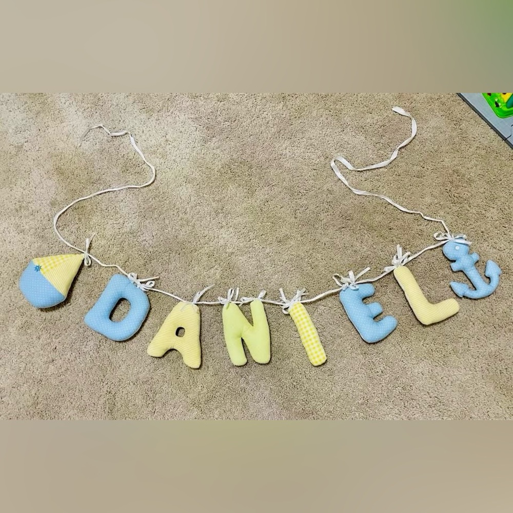 DANIEL Custom HandMade Kids textile Name Banner Garland marine nursery decor